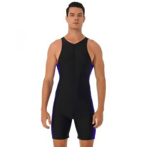 iixpin Maillot de Bain 1 Pi&egrave;ce Homme Combinaison Shorty Natation Combishort Surf Sport Swimsuit M-3XL Bleu/Noir