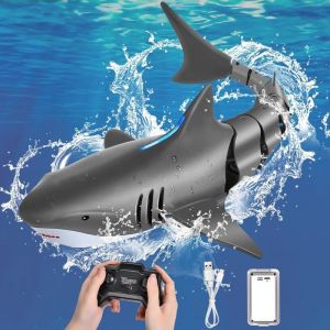 Jouet Requin Télécommandé 2.4 GHz Requin Bateau Télécommandé Jouet avec USB Jouet RC Requin Requin Telecommande  (Noir Gris)
