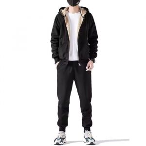 Sweat HommeSweat &agrave; Capuche Hiver Chaud Hoodie &Eacute;paisseSweat &agrave; Capuche Doubl&eacute;e Polaire Manche Longue-Gris Noir