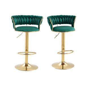 Lot de 2 Tabouret bar Hauteur réglable Rotation à 360° Scandinave moderne 54x46x97cm Vert