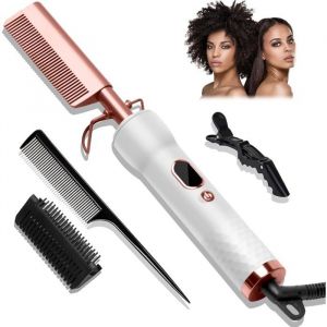 Peigne Cheveux Afro 3 en 1Peigne Chauffant Avec &Eacute;cran LCDPeigne Electrique 120-230℃Brosse Lissante Cheveux CrepusPeigne Lisseur