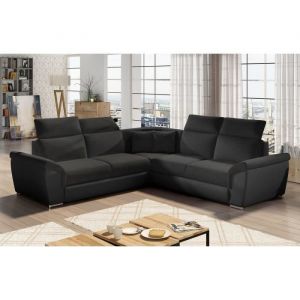 Canapé dangle - convertible - FELIPE - en tissu noir et simili cuir noir 5/6 places