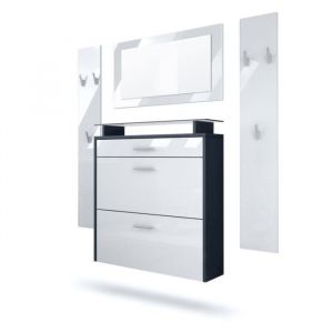 Vladon Ensemble penderie Malea avec 2 panneaux miroir meuble &agrave; chaussures en Anthracite mat et Blanc haute brillance