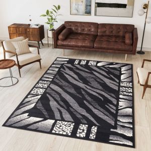 TAPISO Tapis Salon Poil Court DREAM Noir Gris Peau dAnimal 100% Polypropyl&egrave;ne Int&eacute;rieur 150x300 cm