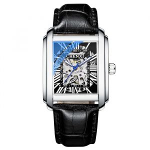 SHARPHY Montre homme m&eacute;canique automatique cadran squelette chiffres romains bracelet en cuir cadran rectangulaire &eacute;tanche lumineux