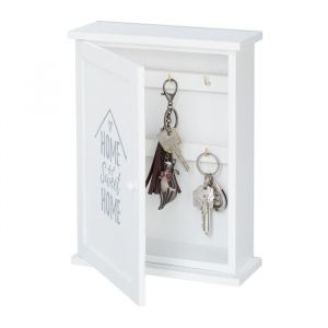 Relaxdays Bo&icirc;te &agrave; clefs en bois Home Sweet Home style maison de campagne &agrave; suspendre HxLxP 29 x 22 x 8 cm blanc