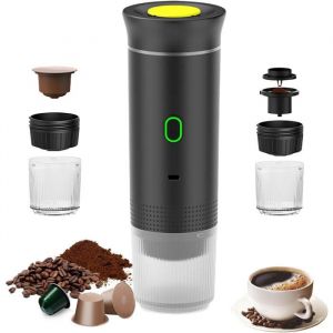 Cafeti&egrave;re Portable Nomade avec Chauffage Intelligent Machine &agrave; Caf&eacute; Rechargeable 12V USB Type-C pour Capsules et Caf&eacute; Moulu