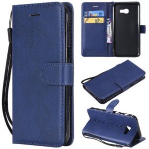 Housse Étui pour Samsung Galaxy A5 2017 PU Cuir et Silicone Couleur Unie Portefeuille Magnétique Support Dragonne Protecteur -Bleu