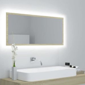 Miroir &agrave; LED de Salle de Bain Miroir Rectangulaire Miroir Lumineux Miroir Mural LED Ch&ecirc;ne Sonoma 100x85x37cm Agglom&eacute;r&eacute;[226]
