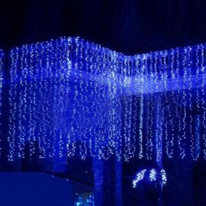 NEUFU Guirlande Lumineuse 3Mx3M Rideau 300LED PRISE EU Décoration Noël Fête Mariage BLEU