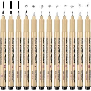 Kit Dessin Professionnel Feutre Noir Dessin 12 Pièces Stylo Feutre Kit Dessin Manga Feutre Noir Pointe Fine Pour Illustrations Croq