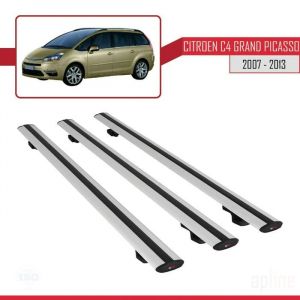 Barres de toit - Citroën - C4 Grand Picasso - Modèle BASIC - 3 pièces - Aluminium - Gris