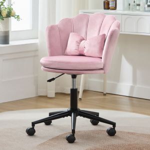 Chaise de Bureau en Velours Moderne - Pivotante à 360 Degrés - Chaise de Coiffeuse en Dossier pour Salon Chambre BureauRose