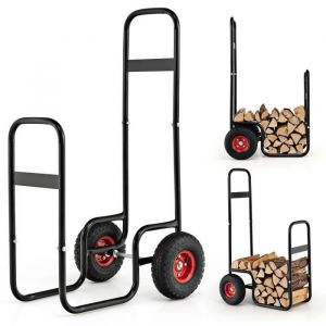 COSTWAY Range Bûches 2 en 1 avec 2 Roues en Caoutchouc Charge 100 KG Cadre en Métal Poignée Pratique 66 x 51 x 101 cm Noir Intérieur