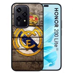 Coque pour honor 200 lite - real madrid fond bois - silicone - noir