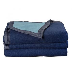 Couverture 100% Pure Laine Vierge Double face Volta 500 gr/m&sup2; Toison dOr - Volta Marine Myosotis - 220 x 240 cm