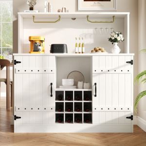 Buffet Bas Design ModerneEspace de Rangement MulticoucheCasier &agrave; Verres &agrave; Vin2 PortesArmoire de Cusine120x40x120cm Blanc