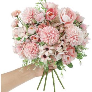 Lot de 4 bouquets de pivoines artificielles en soie bouquet dhortensias arrangement de fleurs artificielles rose