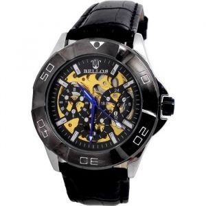 MONTRE HOMME AUTOMATIQUE AVIATOR BLACK GOLD BIJOUX TITANE CUIR NOIR SNIPER OR