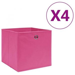 Joli & Mode 6447 - Lot de 4 Boîtes de rangement Style Moderne - Banc de rangement Tissu intissé 28x28x28 cm Rose
