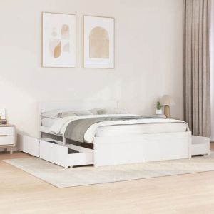 vidaXL Cadre de lit avec tiroirs blanc 140x200 cm bois de pin massif meuble de chambre à coucher sommier lit en bois 3282349