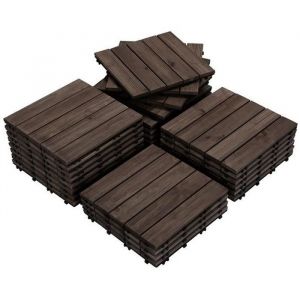 27 Dalles de Terrasse Clipsable en Bois - 308 x 308 x 22 cm - Patio Int&eacute;rieur Ext&eacute;rieur Jardin Piscine Noir - Yaheetech