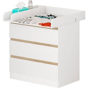 WOLTU Commode &agrave; Langer avec 3 tiroirs - avec Table &agrave; Langer - pour b&eacute;b&eacute; en agglom&eacute;r&eacute; et MDFBlanc