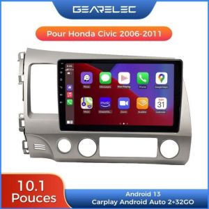 Autoradio GEARELEC 10.1 Pouces Android pour Honda Civic 2006-2011 - Carplay GPS Bluetooth WiFi - Gris