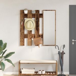 Moderne Porte-manteau mural - Portant à Vêtements avec stockage avec miroir Bois ancien 100 x 10 x 100 cm@FR(79533)