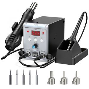 2 en 1 Station de Soudage 700W Station Soudage &agrave; Air Chaud et Fer a Souder avec Contr&ocirc;le de Temp&eacute;rature Pr&eacute;cis Affichage LED