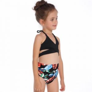 Maillot de Bain Tankini Bikinis Fille 2 Pièces Stretch Taille Haut pour Natation Été Vacances - Orange-Noir - Orange/noir