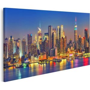 Tableau sur toile Vue de Manhattan la nuit New York Affiche Poster Murale Tableaux 50x100cm Sans Cadre