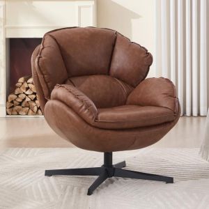 Wahson Fauteuil Salon Chaise Pivotante &agrave; 360 &deg;de Bureau avec Accoudoirs Chaise de Chambre avec Double Dossier Cuir PU Marron