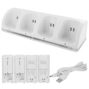 Chargeur pour t&eacute;l&eacute;commande Wii station de charge 4 en 1 avec 4 batteries rechargeables 2800 mAh pour manette Wii/Wii U - Noir