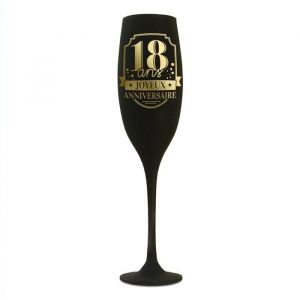 Flûte à champagne - Anniversaire - 18 ans - Noir et Or - Verre à pied - Cadeau