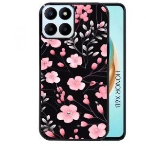 Coque noire pour Honor X6B fleur noire et rose