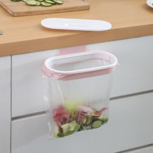 Support de sac poubelle rose avec couvercle suspendu pour tiroir de cuisine et de salle de bains (26x12 cm)