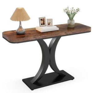 Table Console Industrielle-Tribesigns-Table dentrée étroite de 100 cm avec Base géométrique Table dappoint de Couloir Rustique