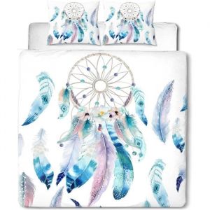 Parure de Lit 200x200cm Adulte Attrape rêve en Microfibre 3D Motif Imprimé Housse de Couette 2 Personnes 2xTaies doreiller 65x65cm