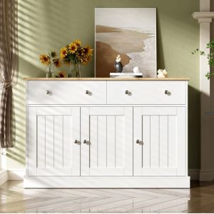 Buffet bahut Buffet moderne Buffet bas de salon Commode avec 3 portes 2 tiroirs120x36x80 cm Meuble de rangement Blanc