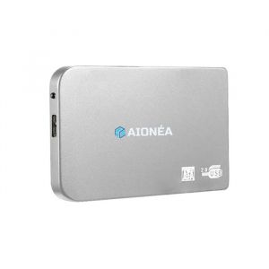 Disque dur externe AION&Eacute;A HDD Type-C USB2.0 compact portable vitesse normale 2-10Mo/s avec sac de rangement en tissu de poche argent