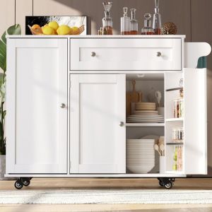 Desserte de cuisine (1055*40-60*83 cm) avec plateau rabattable porte darmoire avec porte-snack 1 tiroir 4 roulettes blanc