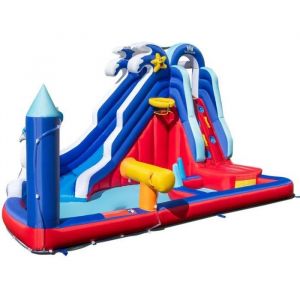COSTWAY Ch&acirc;teau Gonflable avec Piscine 6 en 1 pour Enfants Parc Toboggan Aquatique avec Canon &agrave; eau 413 x 300 x 235 cm