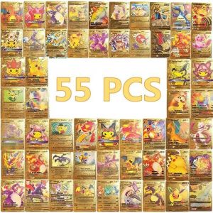 Carte Pokemon Fran&ccedil;aise 55 Cartes Plaqu&eacute;e Or Arc-en-Ciel Vmax+V+GX+EX Carte Cartes &agrave; Jouer et &agrave; Collectionner