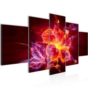 Runa art Tableau D&eacute;coration Murale Fleur de Feu 150x75 cm - 5 Panneaux Deco Toile Pr&ecirc;t &agrave; Accrocher 104253b