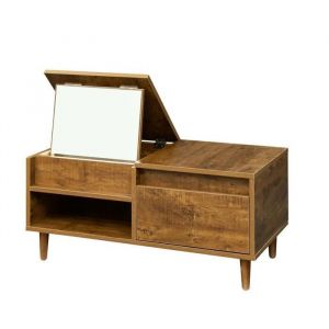 Table basse Brun 80x40x38cm avec rangement &agrave; abattant table basse moderne minimaliste avec d&eacute;coration miroir salo
