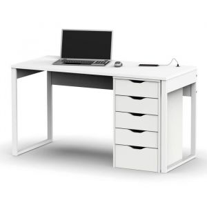 Bureau avec commode de rangement blanc Hauteur 76 x Longueur 135 x Profondeur 60 cm - Hauteur 71 x Longueur 40 x Profondeur 43 cm