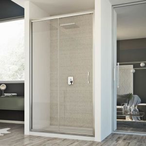 Porte paroi douche 140 CM H198 mod. Young 1 Porte Transparent - Aluminium - Verre - Coulissante - R&eacute;versible