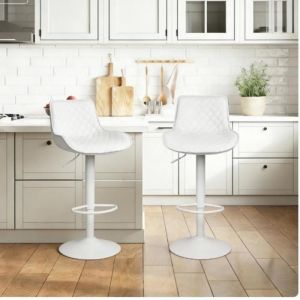 MIPAN.Tabouret Bar Lot de 2 - R&eacute;glable en Hauteur (83-103cm) -  Tabouret de Bar Pivotant - Avec Dossier et Repose-Pieds - Blanc