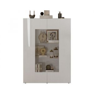 Vitrine SCENA &ndash; L121 x H166 x P42 cm &ndash; 2 portes &ndash; Blanc laqu&eacute; brillant